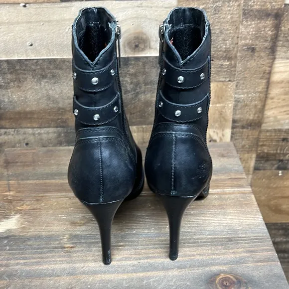 Harley Davidson Lindley Heeled‎ Ankle Boots Black Genuine Leather Women's Size 9