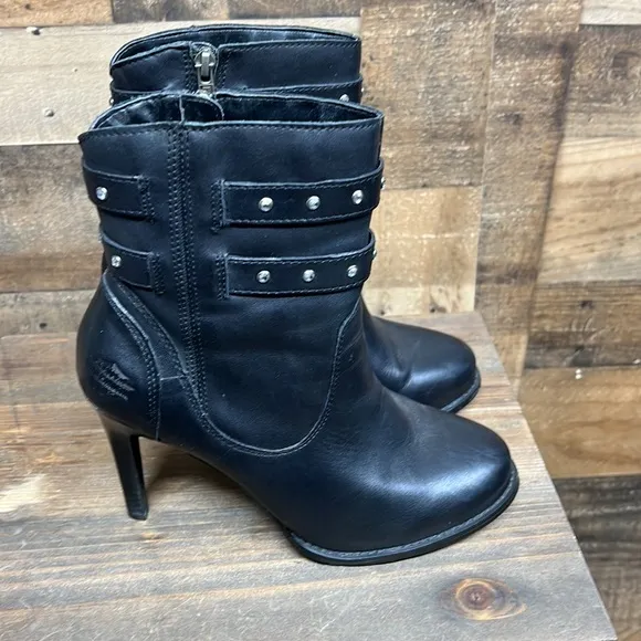 Harley Davidson Lindley Heeled‎ Ankle Boots Black Genuine Leather Women's Size 9