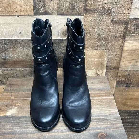 Harley Davidson Lindley Heeled‎ Ankle Boots Black Genuine Leather Women's Size 9