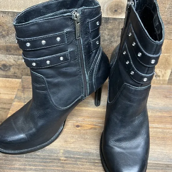 Harley Davidson Lindley Heeled‎ Ankle Boots Black Genuine Leather Women's Size 9
