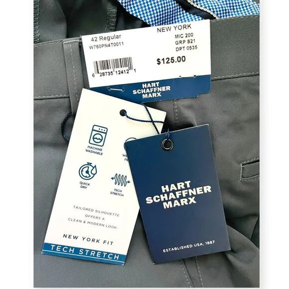 Hart Schaffner Marx NWT Men's New York Fit Tech Stretch Dress Pant 42 Regular
