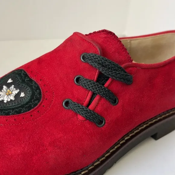 Haus Belir Red Suede Traditional Bavarian Shoes Size 10.5 EU 41