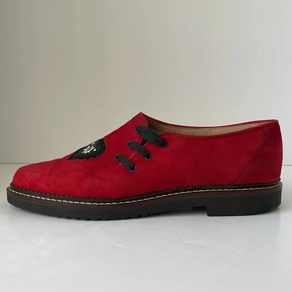 Haus Belir Red Suede Traditional Bavarian Shoes Size 10.5 EU 41