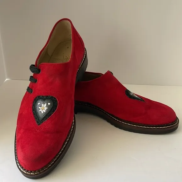 Haus Belir Red Suede Traditional Bavarian Shoes Size 10.5 EU 41