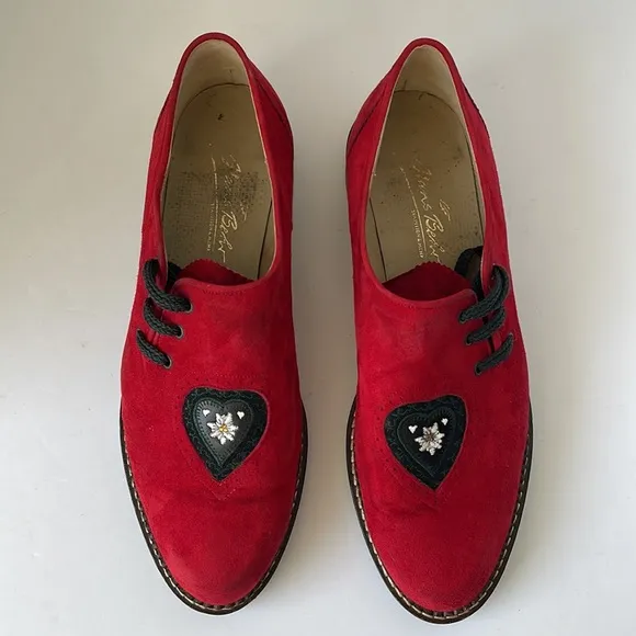 Haus Belir Red Suede Traditional Bavarian Shoes Size 10.5 EU 41
