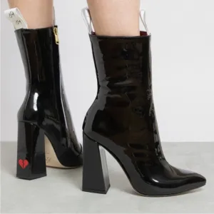 HAVVA Black Patent leather high heeled midcalf made in Italy boots size 39 US 9