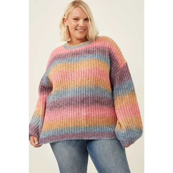 HAYDEN Paige Plus Ombre Rainbow Chunky Knit Sweater 2X