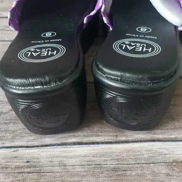 Heal USA Abby purple &amp; gray slip on black wedge