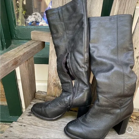 HGA Italian black heeled leather boots with fur lining size 7