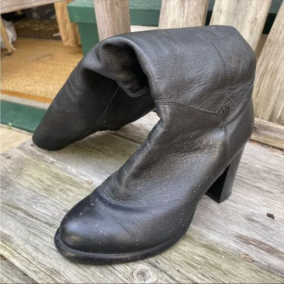HGA Italian black heeled leather boots with fur lining size 7