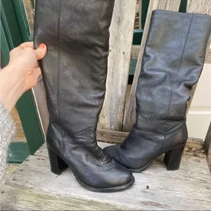 HGA Italian black heeled leather boots with fur lining size 7
