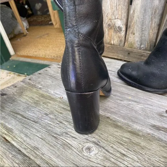 HGA Italian black heeled leather boots with fur lining size 7