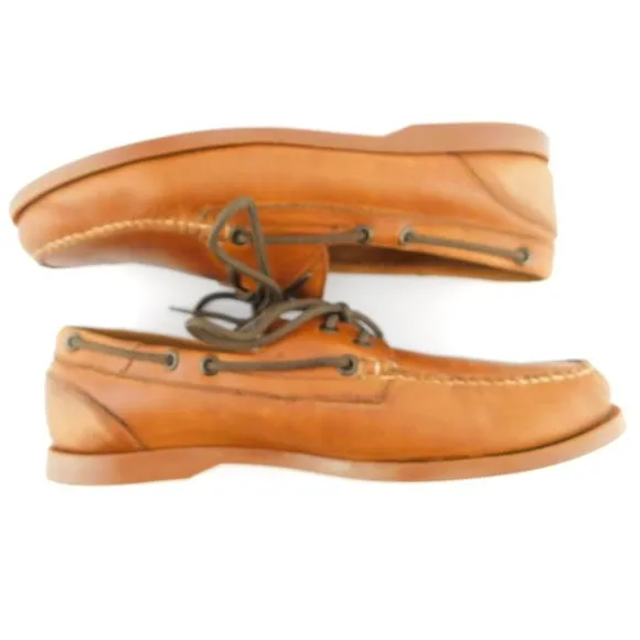HITCHCOCK Brown Leather Men's Slip-on Deck Shoes Boat Shoes 8.5 3E Extra Wide