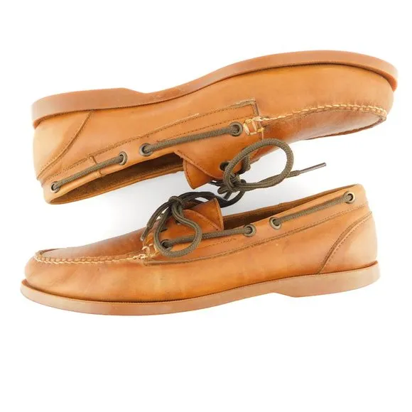 HITCHCOCK Brown Leather Men's Slip-on Deck Shoes Boat Shoes 8.5 3E Extra Wide