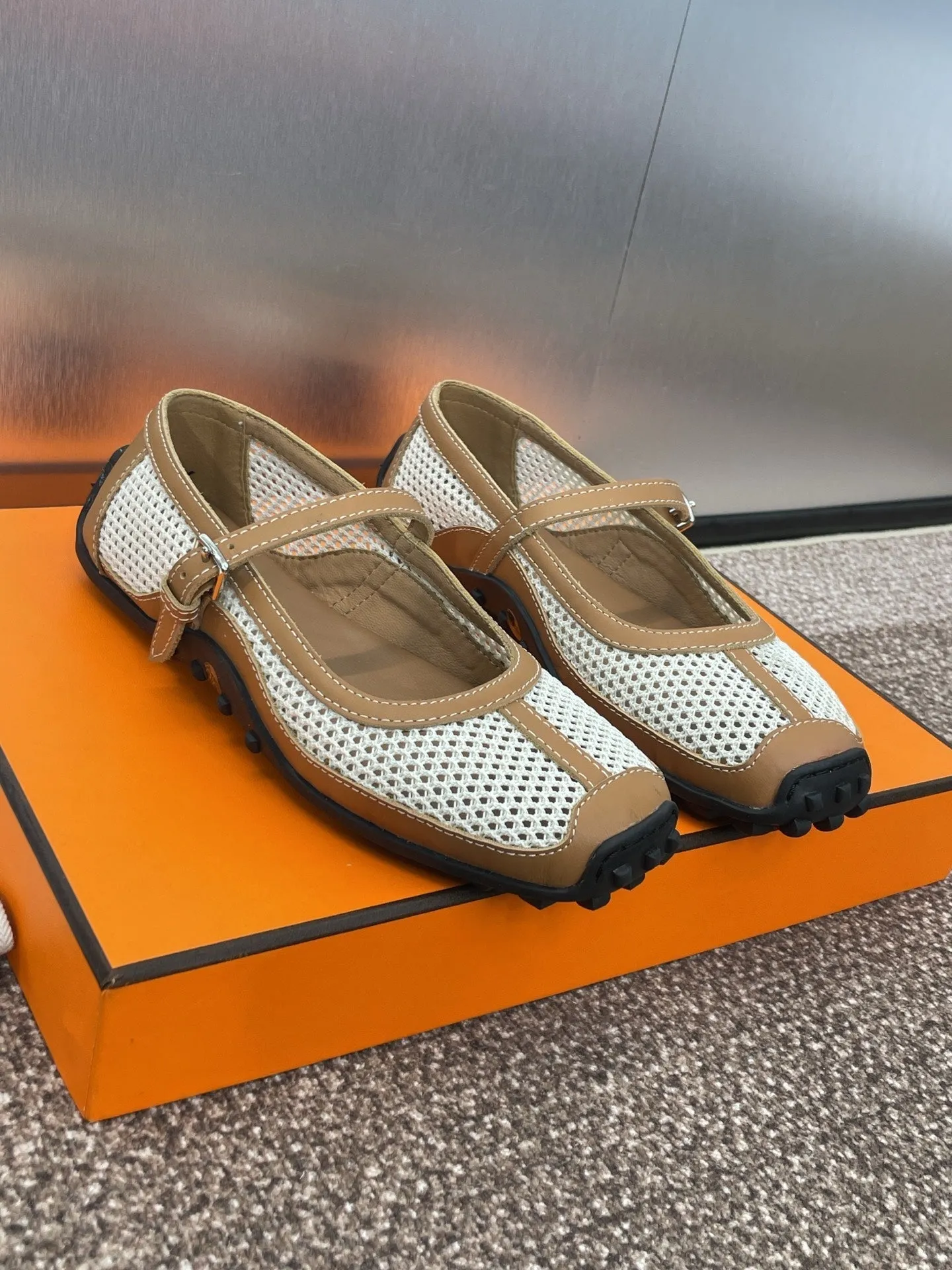 HM 25C Kichu Ballet Flat Brown mix White Fabric with Calfskin 208280