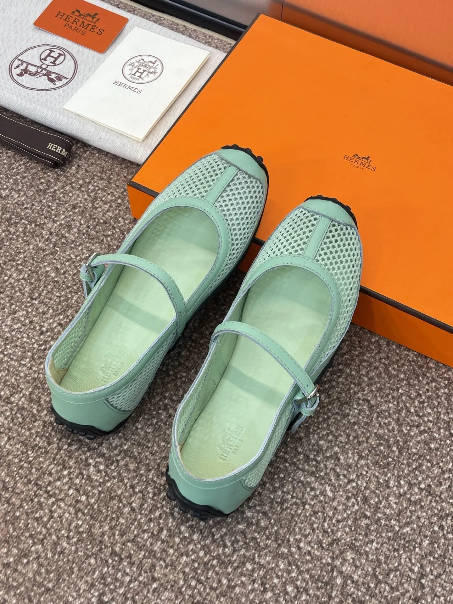 HM 25C Kichu Ballet Flat Mint Green Fabric with Calfskin 208282