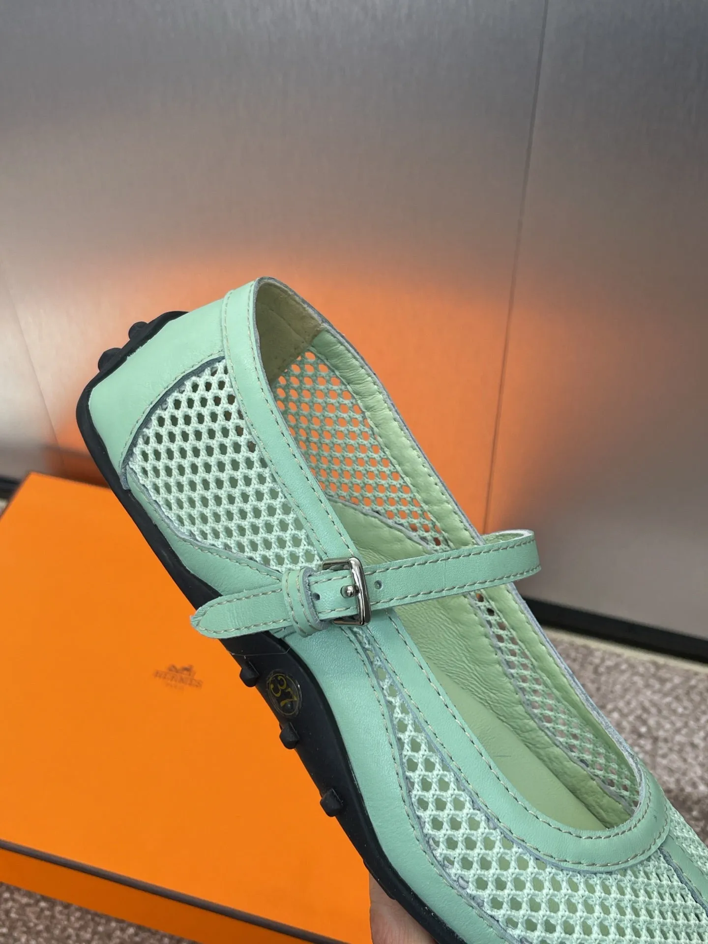 HM 25C Kichu Ballet Flat Mint Green Fabric with Calfskin 208282