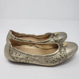 HOGAN Italian Leather Gold Studded Ballerina Flats