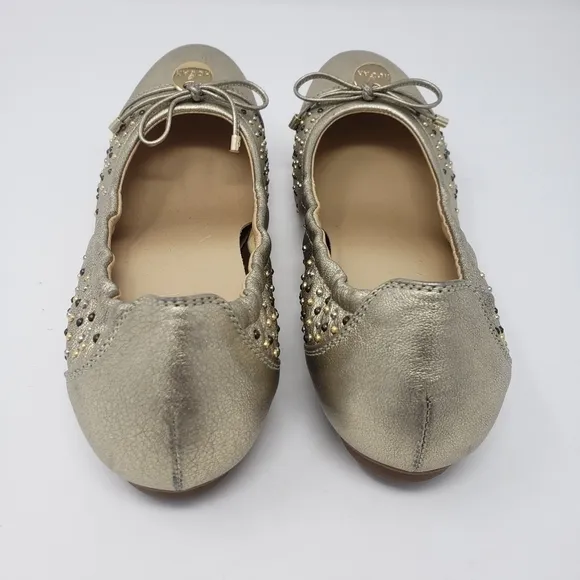 HOGAN Italian Leather Gold Studded Ballerina Flats