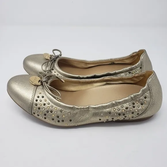HOGAN Italian Leather Gold Studded Ballerina Flats