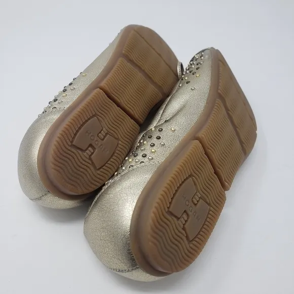 HOGAN Italian Leather Gold Studded Ballerina Flats