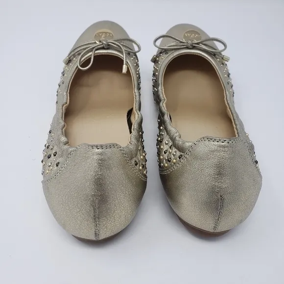 HOGAN Italian Leather Gold Studded Ballerina Flats