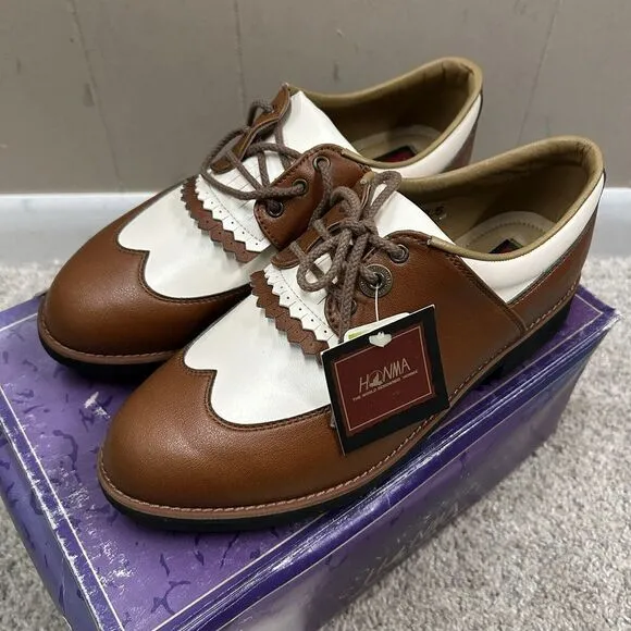 Honma Golf Shoes Women's 7.5 US 23.5 Japan Brown White Leather‎ New in Box