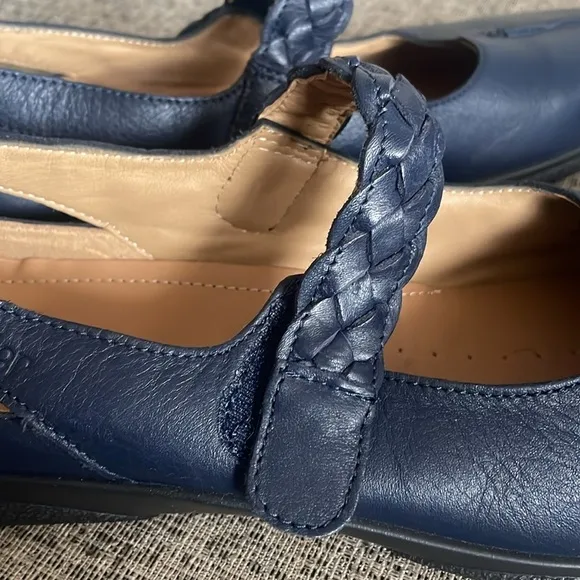 Hotter Women's Shake Mary Jane Navy Blue Leather Flats Size 11 Eu 43 UK 9