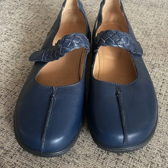 Hotter Women's Shake Mary Jane Navy Blue Leather Flats Size 11 Eu 43 UK 9