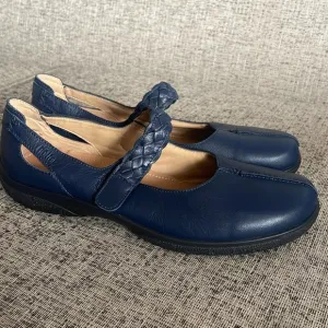Hotter Women's Shake Mary Jane Navy Blue Leather Flats Size 11 Eu 43 UK 9