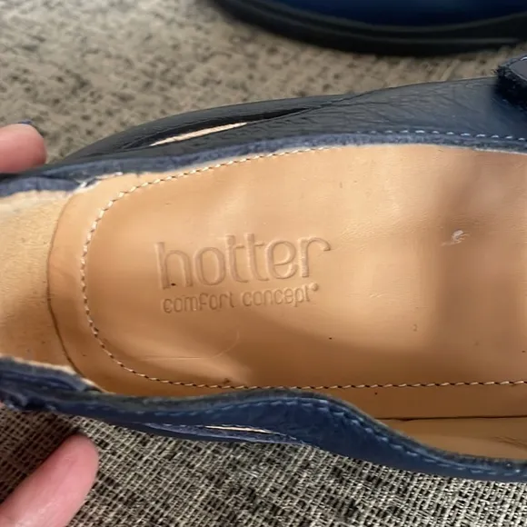 Hotter Women's Shake Mary Jane Navy Blue Leather Flats Size 11 Eu 43 UK 9