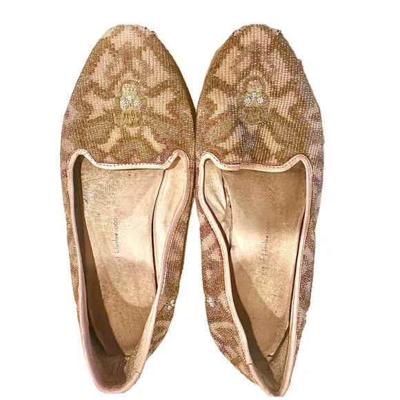 House Of Harlow 1960 Beaded Pink Flats w Sugar Skull Design, Size 7.5 Imperfect