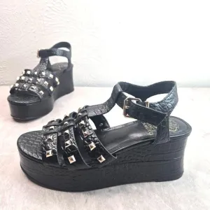 Huarache Fisherman Platform Sandals Black Croc Y2K Grunge Studded Chunky Wedges