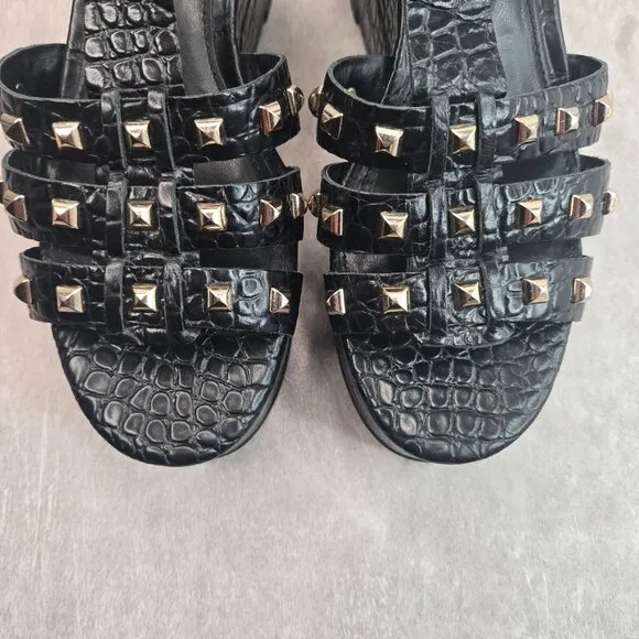 Huarache Fisherman Platform Sandals Black Croc Y2K Grunge Studded Chunky Wedges