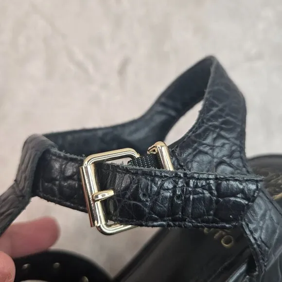 Huarache Fisherman Platform Sandals Black Croc Y2K Grunge Studded Chunky Wedges