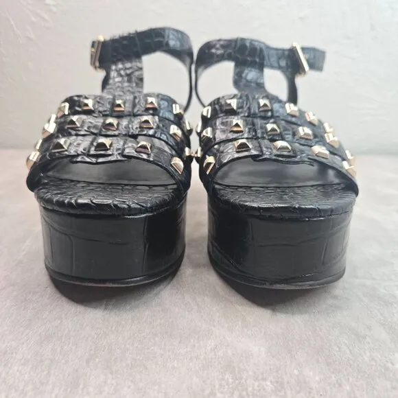 Huarache Fisherman Platform Sandals Black Croc Y2K Grunge Studded Chunky Wedges