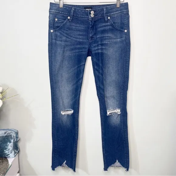 Hudson Jeans Collin Flap Skinny Crop Distressed Frayed Hem Jean 27