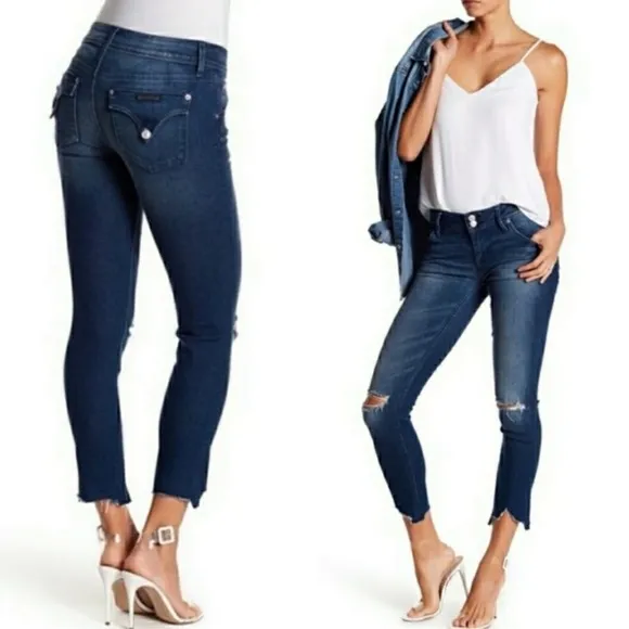 Hudson Jeans Collin Flap Skinny Crop Distressed Frayed Hem Jean 27