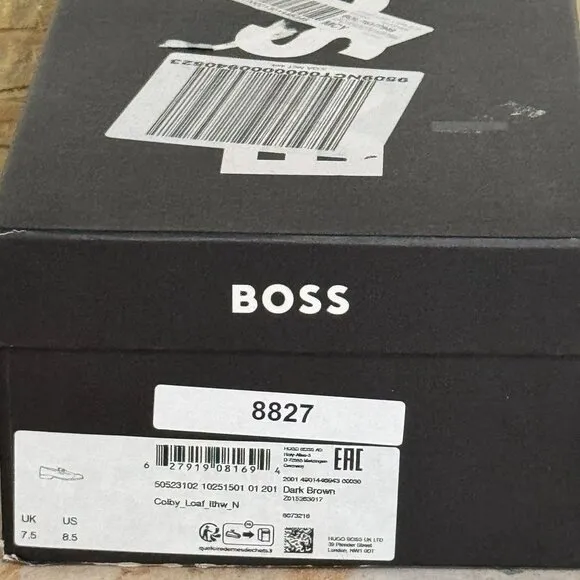 Hugo Boss Colby Brown Leather Loafers Logo Accent 8.5 Casual Slip-On Shoes NWB