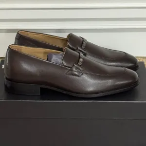 Hugo Boss Colby Brown Leather Loafers Logo Accent 8.5 Casual Slip-On Shoes NWB