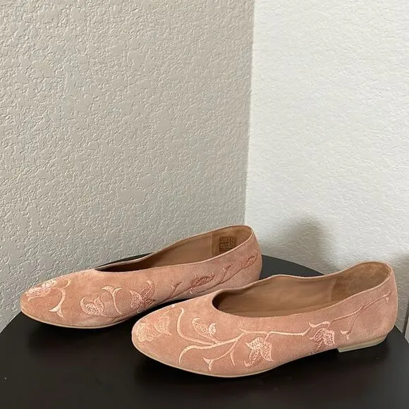 HUMA BLANCO (Anthropologie) Dorotea Rose Pink Suede Embroidered Flats, Size 7