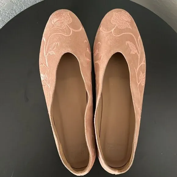 HUMA BLANCO (Anthropologie) Dorotea Rose Pink Suede Embroidered Flats, Size 7