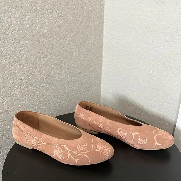 HUMA BLANCO (Anthropologie) Dorotea Rose Pink Suede Embroidered Flats, Size 7