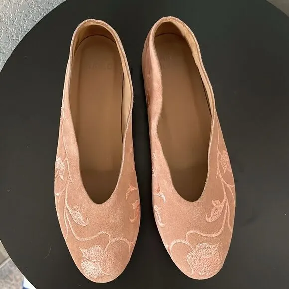 HUMA BLANCO (Anthropologie) Dorotea Rose Pink Suede Embroidered Flats, Size 7