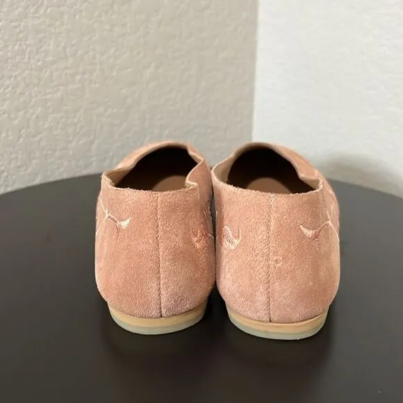 HUMA BLANCO (Anthropologie) Dorotea Rose Pink Suede Embroidered Flats, Size 7