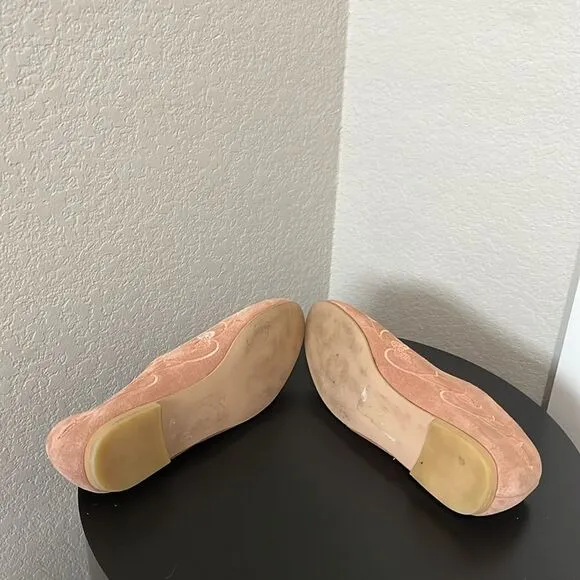 HUMA BLANCO (Anthropologie) Dorotea Rose Pink Suede Embroidered Flats, Size 7