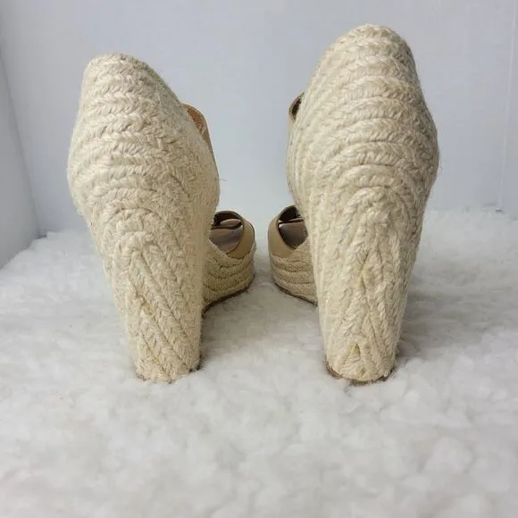 Hunter Anegada Espadrille Size 6 Wedges Tan Leather Straps Shoes