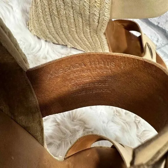Hunter Anegada Espadrille Wedges Womens 7 Tan Leather Straps Peep Toe Buckle