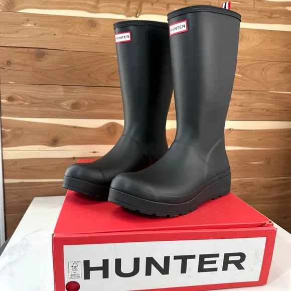 Hunter Rain Boots Platform Waterproof Tall Fashion Boots US 9
