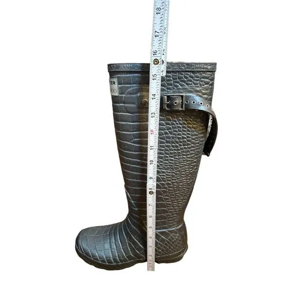 Hunter x Jimmy Choo Croc Wellington Special Edition Boots Size US 7 Dark Gray Cr